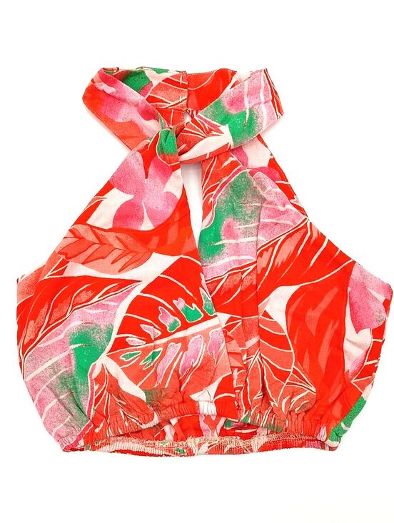 GB Tops - Tropical Resort Halter Crop Top Island Vacation Beach Club Y2K Coastal Cowgirl